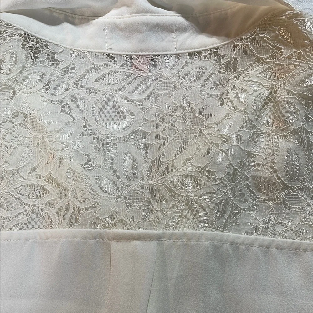 White 3/4 Sleeve Notched Collar Lace Women's Blouse  Sequins & Hearts - Picture 15 of 15